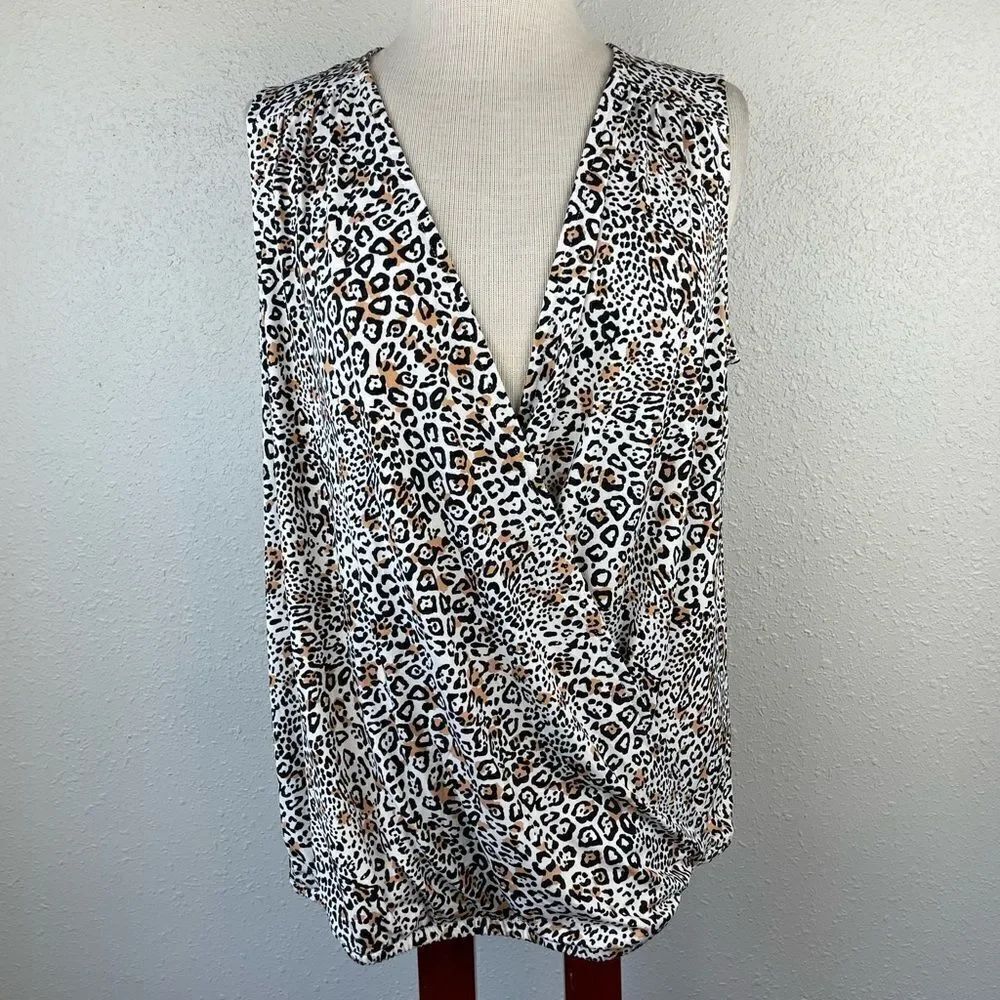 Philosophy Leopard Print Sleeveless Blouse Top Size L EUC